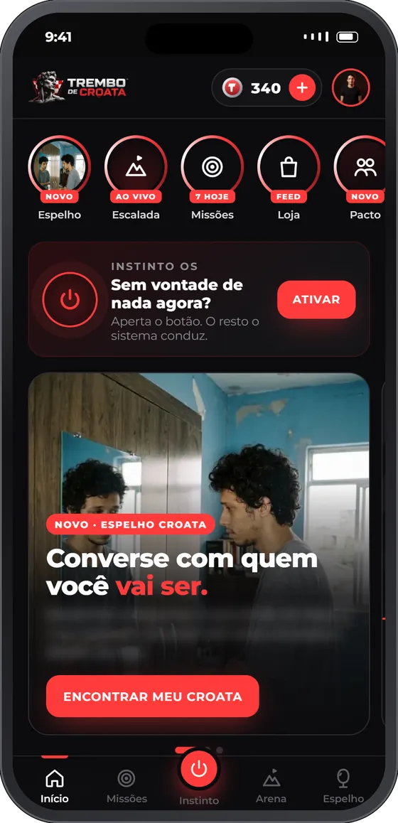 Início do app: o Espelho, as missões e o placar do dia (exemplo)